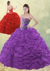 Designer Beaded and Bubble Purple Quinceanera Dress in Taffeta