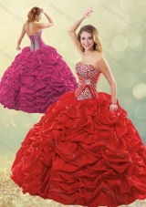 Designer Puffy Skirt Bubble Red Quinceanera Dress in Taffeta