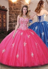 Modern Tulle Beaded and Applique Quinceanera Dress in Hot Pink