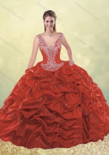 Sweet Beaded Bodice Straps Taffeta Quinceanera Dress with Bubbles