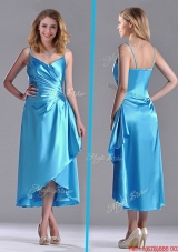 Classical Spaghetti Straps Baby Blue Dama Dress in Tea Length