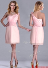 Exquisite One Shoulder Side Zipper Dama Dress in Baby Pink