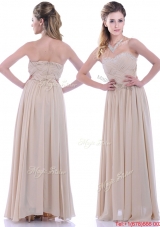 Fashionable Empire Champagne Chiffon Dama  Dress with Beading and Ruching