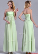 Latest Strapless Yellow Green Chiffon  Dama Dress in Ankle Length