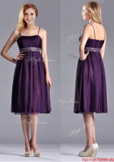 Modest Spaghetti Straps Beaded Chiffon Short Dama  Dress in Purple