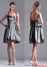 New Style Halter Top Taffeta Silver Dama Dress with Backless