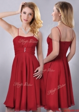 Cheap Spaghetti Straps Knee Length Chiffon Dama Dress in Red