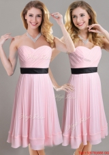 Discount Empire Pleated and Black Belted Dama Dress in Baby Pink