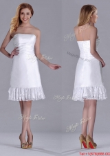 Low Price Strapless White Short Dama Dress in Lace and Satin