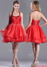 Modern Beaded Decorated Top and Halter Top Prom Dress in Organza