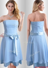 New Style Bowknot Chiffon Short Dama Dress in Light Blue