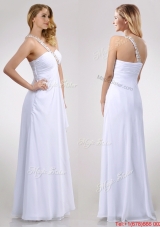 Sexy Empire Chiffon Beaded Side Zipper White Dama Dress with One Shoulder