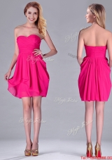 Simple Empire Sweetheart Chiffon Hot Pink Short Dama Dress for Homecoming