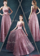 Classical V Neck Prom Dresses with Appliques and Belt