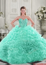 Pretty Puffy Skirt Visible Boning Apple Green SweetDesigner Quinceanera Dress with Beading and Ruffles