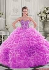 Cheap Visible Boning Beaded Bodice Fuchsia Detachable Quinceanera Gown with Ruffles