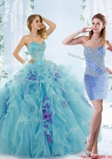 Low Price Aque Blue Elegant Quinceanera Gowns with Beading and Ruffles