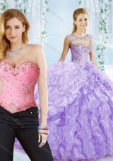 Big Puffy Bubble and Beaded Lavender Detachable Sweet 16 Dress in Organza