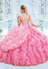 Latest Really Puffy Organza Lace Up Detachable Quinceanera Dress in Blue