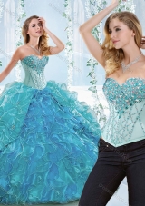 Popular Big Puffy Blue Detachable Sweet 16 Dress with Ruffles and Beading
