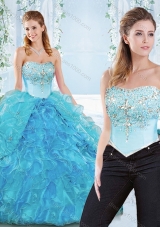 Popular Big Puffy Organza Detachable Sweet 16 Dress with Beading and Ruffles
