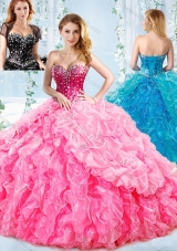 Visible Boning Big Puffy Detachable Quinceanera Dress with Ruffles and Beading