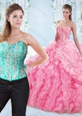 Discount Beaded Bodice Visible Boning Rose Pink Sweet Fifteen Dresses