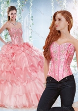 Modest Visible Boning Organza Sweet Fifteen Dresses with Beaded Bodice