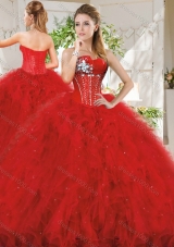 Popular Really Puffy Red Quinceanera Dress with Beading and Ruffles