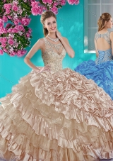 Ruffled Layers and Beaded Champagne Quinceanera Dress in Organza and Taffeta