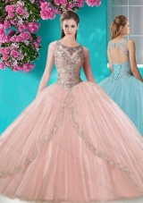 Cheap See Through Scoop Organza Quinceanera Dress with Beading