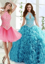 Cut Out Bust Beaded Detachable Quinceanera Gowns in Baby Blue