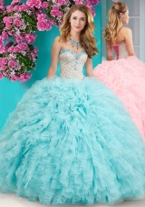Feminine Really Puffy Floor Length Quinceanera Dress with Beading and Ruffles