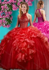 Gorgeous Beaded and Ruffled Quinceanera Dress with Halter Top