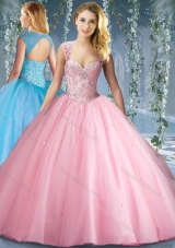 Lovely Pink Big Puffy Beaded Quinceanera Dress