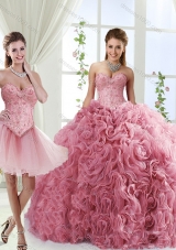 Romantic Beaded and Rolling Flowers Detachable Quinceanera Dresses with Brush Train