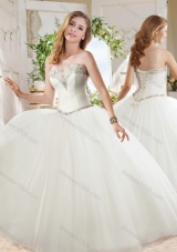 White Ball Gown Sweetheart Beaded Organza Quinceanera Dress in Tulle