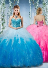Artistic Gradient Color Big Puffy  Sweet Fifteen Dresses with Beading and Ruffles