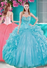 Beaded Bodice Aqua Blue Sweet Fifteen Gown with Removable Skirt