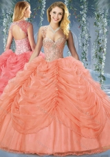 Classical Beaded and Bubble Big Puffy Organza Sweet 15 Dress in Orange Red