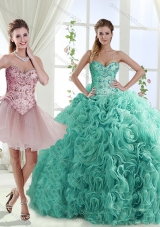 Decent Rolling Flowers Really Puffy Sweet Fifteen Dresses with Beading