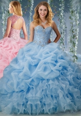 Elegant Brush Train Big Puffy Sweet Fifteen Dresses with Beading and Ruffles