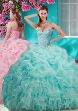 Flirting Brush Train Really Puffy Sweet Fifteen Dresses with Beading and Ruffles