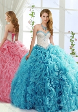 Modest Brush Train Beaded Baby Blue Detachable Sweet 15 Dresses in Rolling Flowers