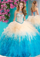 The Super Hot Gradient Color Big Puffy Quinceanera Dress with Beading and Ruffles