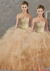 Wonderful Big Puffy Champagne Detachable Quinceanera Dresses with Beading and Ruffles