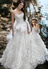 Wonderful Spaghetti Straps Wedding Dresses with Ruffles and Beautiful Straps Flower Girl Dress with Bowknot