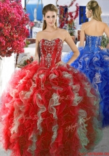Perfect Red and White Quinceanera Dress with Beading and Ruffles