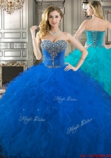 Pretty Really Puffy Beaded Bodice and Ruffled Sweet 16 Dress in Royal Blue