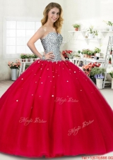 2016 Perfect Puffy Skirt Red Sweet 16 Dress with Beading